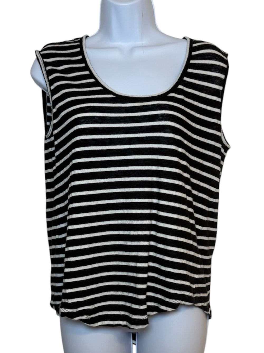 Banana Republic Black White Stripe Tank Top Linen Blend Lightweight